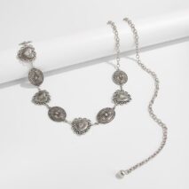 Chic Silver Tone Pattern Heart Oval Waist Chain - ArtGalleryZen