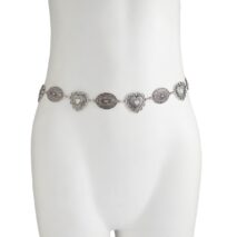Chic Silver Tone Pattern Heart Oval Waist Chain - ArtGalleryZen