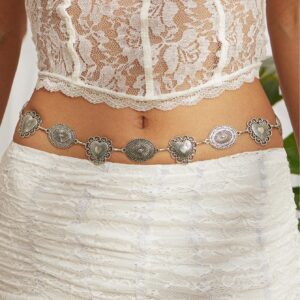 Chic Silver Tone Pattern Heart Oval Waist Chain - ArtGalleryZen