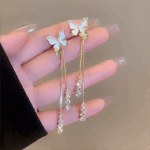 Chic Sparkling CZ Inlaid Enamel Butterfly Rhinestone Tassel Earrings - ArtGalleryZen