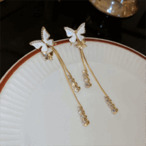 Chic Sparkling CZ Inlaid Enamel Butterfly Rhinestone Tassel Earrings - ArtGalleryZen