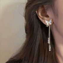 Chic Sparkling CZ Inlaid Enamel Butterfly Rhinestone Tassel Earrings - ArtGalleryZen