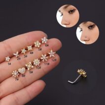 Chic Stainless Steel CZ Inlaid Floral Butterfly Heart Star Nose Piercing Nose Stud - ArtGalleryZen