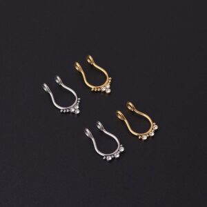 Chic Stainless Steel CZ Inlaid Non Piercing Nose Septum Cuff - ArtGalleryZen