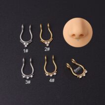Chic Stainless Steel CZ Inlaid Non Piercing Nose Septum Cuff - ArtGalleryZen