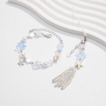 Chic Star Charm Pearl Crystal Beaded Bracelet Keychain Phone Strap Set - ArtGalleryZen