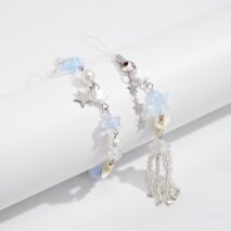 Chic Star Charm Pearl Crystal Beaded Bracelet Keychain Phone Strap Set - ArtGalleryZen