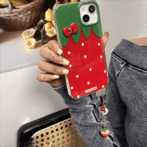 Chic Strawberry Crystal Inlaid Bowknot iPhone Case With Accessories - ArtGalleryZen