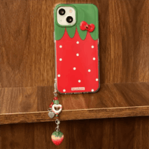 Chic Strawberry Crystal Inlaid Bowknot iPhone Case With Accessories - ArtGalleryZen