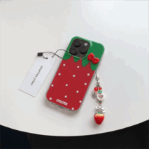Chic Strawberry Crystal Inlaid Bowknot iPhone Case With Accessories - ArtGalleryZen