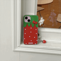 Chic Strawberry Crystal Inlaid Bowknot iPhone Case With Accessories - ArtGalleryZen