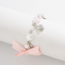 Chic Strawberry Heart Charm Bowknot Pearl Chain Bracelet - ArtGalleryZen