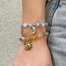 Chic Sun Moon Charm Pearl Crystal Chain Matching Bracelet Set - ArtGalleryZen