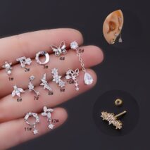Chic Surgical Steel Rhinestone Inlaid Helix Piercing Stud - ArtGalleryZen