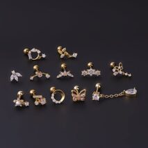 Chic Surgical Steel Rhinestone Inlaid Helix Piercing Stud - ArtGalleryZen
