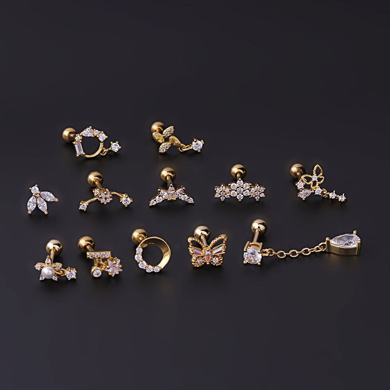 Chic Surgical Steel Rhinestone Inlaid Helix Piercing Stud - ArtGalleryZen