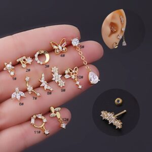 Chic Surgical Steel Rhinestone Inlaid Helix Piercing Stud - ArtGalleryZen