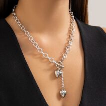 Chic Toggle Clasp Heart Pendant Cable Chain Necklace - ArtGalleryZen