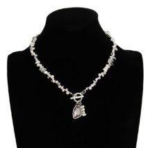Chic Toggle Clasp Rhinestone Pendant Pearl Irregular Beaded Necklace - ArtGalleryZen