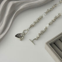 Chic Toggle Clasp Rhinestone Pendant Pearl Irregular Beaded Necklace - ArtGalleryZen
