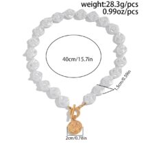 Chic Toggle Clasp Textured Round Disk Pendant Irregular Pearl Chain Necklace Bracelet - ArtGalleryZen