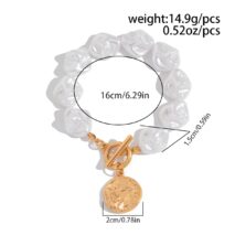 Chic Toggle Clasp Textured Round Disk Pendant Irregular Pearl Chain Necklace Bracelet - ArtGalleryZen