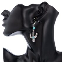 Chic Turquoise Inlaid Cactus Pendant Necklace Earrings Set - ArtGalleryZen