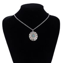 Chic Turquoise Inlaid Carved Sunflower Pendant Necklace Earrings Set - ArtGalleryZen