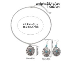 Chic Turquoise Inlaid Carved Sunflower Pendant Necklace Earrings Set - ArtGalleryZen