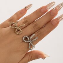 Chic Two Tone Beaded Bowknot Ring Set - ArtGalleryZen