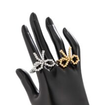 Chic Two Tone Beaded Bowknot Ring Set - ArtGalleryZen
