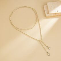 Chic Waterdrop Pendant Square Seed Beaded Long Chain Necklace - ArtGalleryZen
