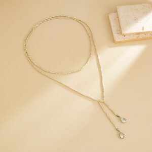 Chic Waterdrop Pendant Square Seed Beaded Long Chain Necklace - ArtGalleryZen