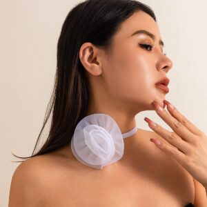 Chic White Mesh Flower Velvet Collar Choker Necklace - ArtGalleryZen