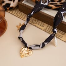 Chiffon Ribbon Choker Necklace Heart Starfish Pearl Charm Pendant - ArtGalleryZen
