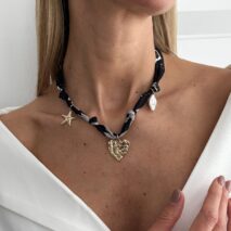 Chiffon Ribbon Choker Necklace Heart Starfish Pearl Charm Pendant - ArtGalleryZen