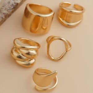 Chunky 4Pcs Hollow Oval Glossy Stackable Ring Set - ArtGalleryZen