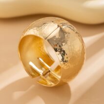 Chunky Gold Silver Tone Hammered Wide Cuff Bangle Bracelet - ArtGalleryZen