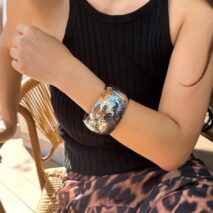 Chunky Gold Silver Tone Hammered Wide Cuff Bangle Bracelet - ArtGalleryZen