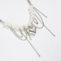 Chunky Layered Heart Pendant Pearl Curb Chain Necklace - ArtGalleryZen