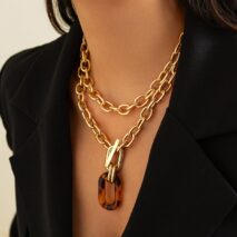Classic 2pcs Chunky Leopard Hoop Pendant Curb Chain Necklace Set - ArtGalleryZen