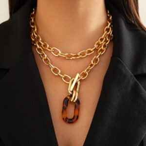 Classic 2pcs Chunky Leopard Hoop Pendant Curb Chain Necklace Set - ArtGalleryZen