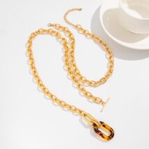 Classic 2pcs Chunky Leopard Hoop Pendant Curb Chain Necklace Set - ArtGalleryZen