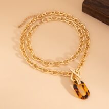 Classic 2pcs Chunky Leopard Hoop Pendant Curb Chain Necklace Set - ArtGalleryZen