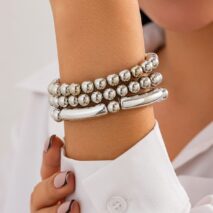 Classic 3pcs Gold Silver Plated Ball Chain Bracelet Set - ArtGalleryZen