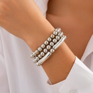 Classic 3pcs Gold Silver Plated Ball Chain Bracelet Set - ArtGalleryZen