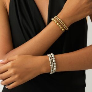 Classic 3pcs Gold Silver Tone Ball Chain Bracelet Set - ArtGalleryZen