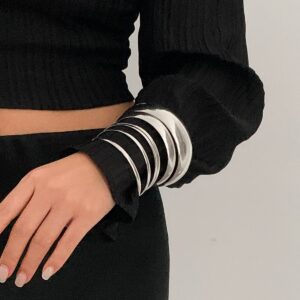 Classic 6pcs Glossy Wide Cuff Bangle Bracelet Set - ArtGalleryZen