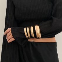 Classic 6pcs Glossy Wide Cuff Bangle Bracelet Set - ArtGalleryZen