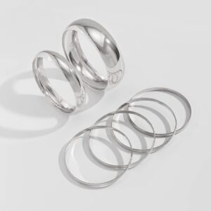Classic 6pcs Glossy Wide Cuff Bangle Bracelet Set - ArtGalleryZen